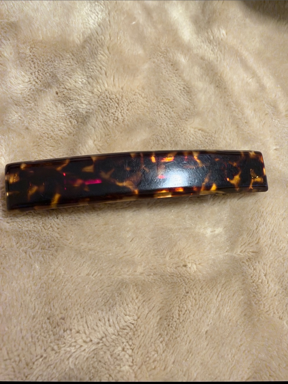 Vintage Tortoiseshell Rectangular Hair Barrette - Brown Made in France
